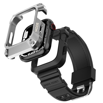 [Pachet] Husa + curea Apple Watch 7 / 8 / 9 (45mm) Lito Metal RuggedArmor, LS002 - Argintiu - Img 4