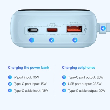 Acumulator Extern Lightning, 2x Type-C, USB, 22.5W, 20000mAh + Cablu Type-C - Baseus Qpow Pro+ (P10067103313-00) - Blue - Img 3