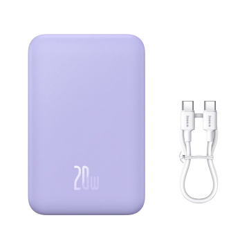 Acumulator Extern Type-C, Incarcare Wireless, 20W, 20000mAh + Cablu Type-C, 30cm - Baseus Mini (PPCX150005) - Purple - Img 2