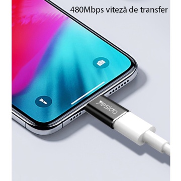 Adaptor Micro-USB la Lightning OTG Yesido GS05, plug & play, 480Mbps - Negru - Img 5