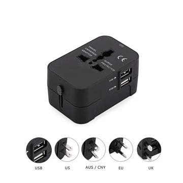 Adaptor priza EU la US, UK, AUS, 2 x USB, Techsuit, HHT202 - Negru - Img 3