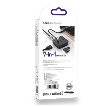 Adaptor Type-C la HDMI, SD, TF, USB Hoco HB38, PD100W - Negru - Img 5