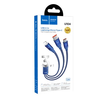 Cablu 3in1 Super Fast Charging Huawei 66W Hoco U104, albastru - Img 5