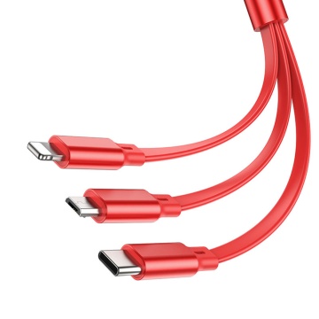 Cablu 3in1 USB la Type-C, iPhone, Micro Hoco X75, 2A, 1m, rosu - Img 2