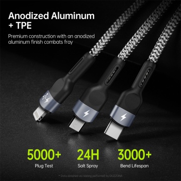 Cablu date 3in1 tip C, iPhone, Micro-USB Duzzona A3, gri - Img 6