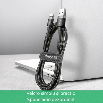 Cablu de date Baseus (CATKLF-AG1) - USB la tip C, incarcare rapida, 3A, 480 Mbps, 0,5 m - Gri / Negru - Img 7