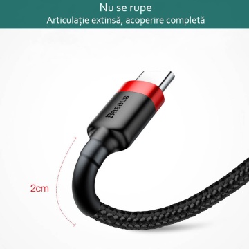 Cablu de date Type-C Baseus Cafule 2M Lungime Cu Invelis Textil CATKLF-CG1 - Negru/Gri - Img 6
