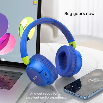 Casti Hoco fără fir Adventure (W43) - Bluetooth V5.2, mufă de 3,5 mm, card TF - Albastru - Img 5