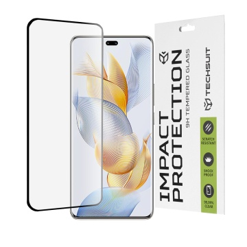 Folie pentru Honor 90 - Techsuit 111D Full Cover / Full Glue Glass / 3D Curved Screen - Black - Img 1