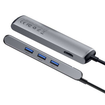 Hub USB-C Baseus la HDMI, Type-C, 3x USB, RJ45, CAHUB-J0G - Gri - Img 5