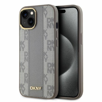 Husa iPhone 15 - DKNY Leather Checkered Mono Pattern MagSafe (DKHMP15SPCPVSLE) - Beige - Img 1
