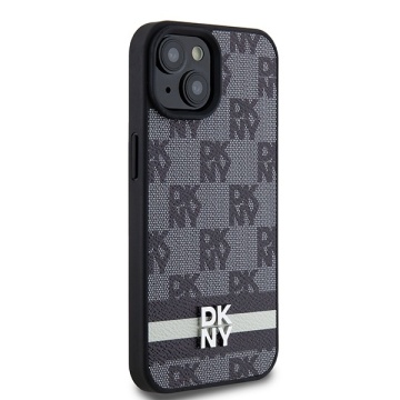 Husa iPhone 15 - DKNY Leather Checkered Mono Pattern & Printed Stripes (DKHCP14SPCPTSSK) - Black - Img 5