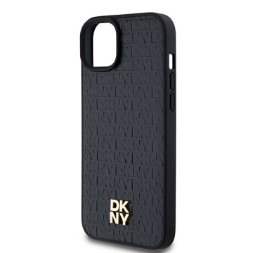 Husa iPhone 15 Plus - DKNY Leather Monogram Pattern Metal Logo MagSafe (DKHMP15MPSHRPSK) - Black - Img 4