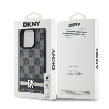 Husa iPhone 15 Pro - DKNY Leather Checkered Mono Pattern & Printed Stripes (DKHCP15LPCPTSSK) - Black - Img 6