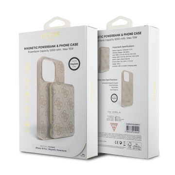 Husa iPhone 15 Pro Guess Hardcase Powerbank MagSafe GUBPM5P15L4GEMGP- Roz - Img 7