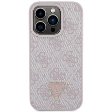 Husa iPhone 15 Pro Guess Leather 4G Triangle Strass GUHCP15LP4TDPP- Roz - Img 3