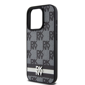 Husa iPhone 15 Pro Max - DKNY Leather Checkered Mono Pattern & Printed Stripes (DKHCP15XPCPTSSK) - Black - Img 4