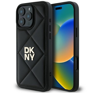 Husa iPhone 16 Pro Max - DKNY Leather Quilted Stack Logo (DKHCP16XPQDSLK) - Black - Img 1