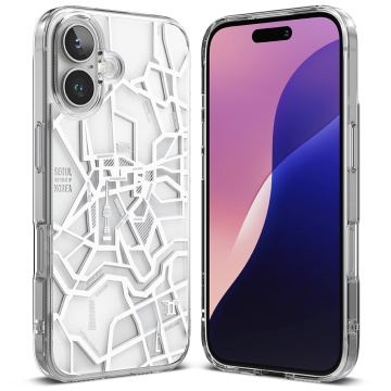 Husa pentru iPhone 16 - Ringke Fusion Design - Seoul Map White - Img 1
