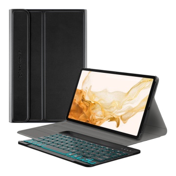 Husa Samsung Galaxy Tab S8 Plus cu tastatura magnetica wireless RGB Techsuit CozyTab, - Negru - Img 1
