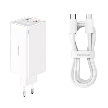 Incarcator de perete Baseus GaN6 Pro (P10162705212-00) - 2x USB, 2x Type-C, 100W, cu cablu Tip-C, 100W, 20V, 5A, 1m - Alb - Img 1