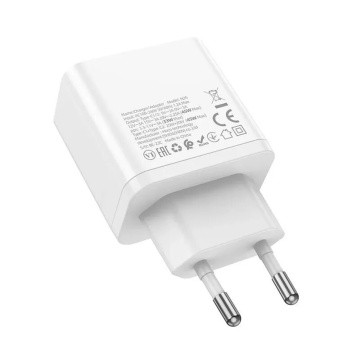 Incarcator priza 2x USB-C PD45W + cablu Lightning Hoco N35, Alb - Img 3
