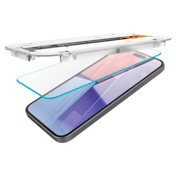 [Pachet 2x] Folie iPhone 15 Pro Spigen Glas.tR EZ Fit, Clear - Img 2