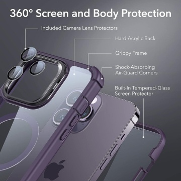 [Pachet 360°] Husa + folie iPhone 14 Pro Max ESR Shock Armor Kickstand HaloLock - Violet - Img 2