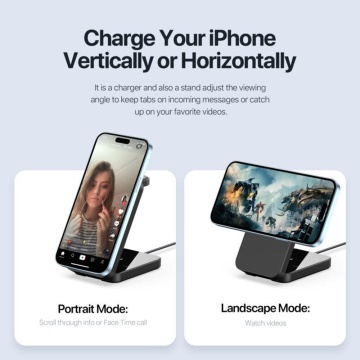Stație de încărcare fără fir 3in1 (W17) - Pliabilă, pentru iPhone, AirPods, iWatch, 15W Duzzona- Negru - Img 5