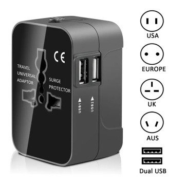 Adaptor priza EU la US, UK, AUS, 2 x USB, Techsuit, HHT202 - Negru - Img 4