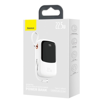 Baterie Externa Baseus Qpow Pro (PPQD060302/PPQD030102) - QC/PD/SCP/FCP, 20000mAh, 22,5W cu cablu USB-C - Alb - Img 7