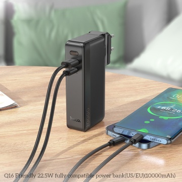 Baterie Externa Hoco - cu priza US / UE (Q16) - USB, Type-C, 22,5 W, 10000 mAh - Negru - Img 4