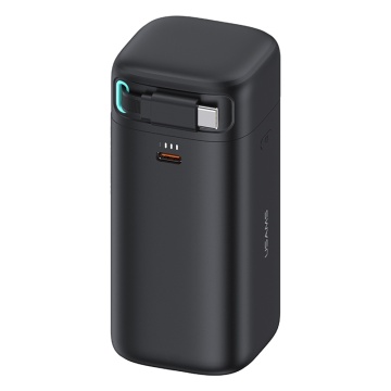 Baterie Externa Usams - seria XMF (US-CD216) - GaN USB-C PD45W de incarcare rapida cu cablu retractabil de tip C, 80 cm - negru - Img 1
