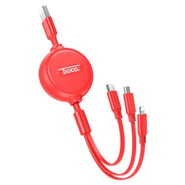 Cablu 3in1 USB la Type-C, iPhone, Micro Hoco X75, 2A, 1m, rosu - Img 3