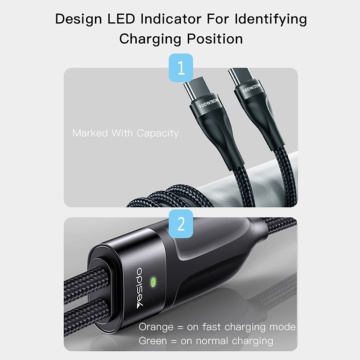 Cablu date 100W Type-C la 2xType-C Yesido CA88, 1.4m, negru - Img 2