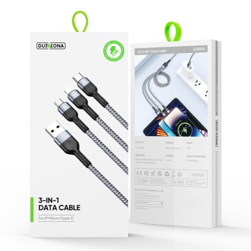 Cablu date 3in1 tip C, iPhone, Micro-USB Duzzona A3, gri - Img 7