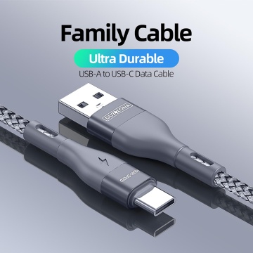 Cablu de date Duzzona (A8) - incarcare rapida USB la Type-C 2,4 A, 12 W, 480 Mbps, 2 m - Gri - Img 4
