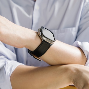 Curea Apple Watch 1/2/3/4/5/6/7/8/9/10/SE/SE 2/Ultra/Ultra 2 (42/44/45/46/49mm) Ringke Leather One Basic Bold - Negru - Img 4