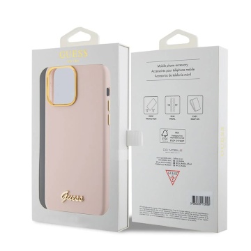 Husa Guess iPhone 15 Pro Max Silicone Script Metal Logo & Frame GUHCP15XSMBSLP - Roz - Img 7