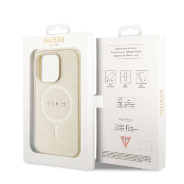 Husa Guess Saffiano MagSafe iPhone 15 Pro GUHMP15LPSAHMCB- Auriu - Img 5