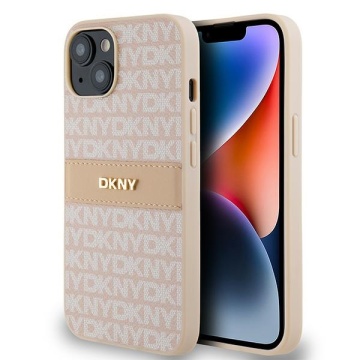 Husa iPhone 15 - DKNY Leather Mono Stripe & Metal Logo (DKHCP14SPRTHSLP) - Pink - Img 1