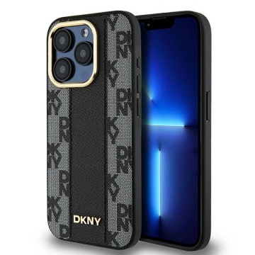 Husa iPhone 15 Pro Max - DKNY Leather Checkered Mono Pattern MagSafe (DKHMP15XPCPVSLK) - Black - Img 1