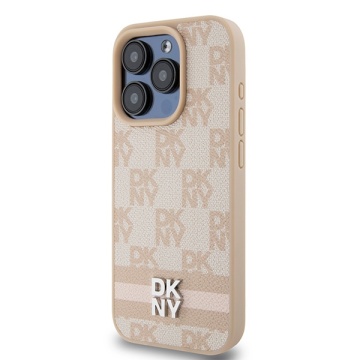 Husa iPhone 15 Pro Max - DKNY Leather Checkered Mono Pattern & Printed Stripes (DKHCP15XPCPTSSP) - Pink - Img 2