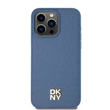 Husa iPhone 15 Pro Max - DKNY Leather Monogram Pattern Metal Logo MagSafe (DKHMP15XPSHRPSB) - Blue - Img 2