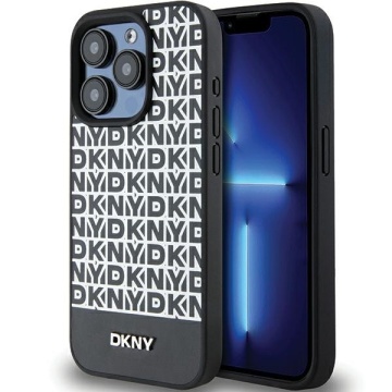 Husa iPhone 15 Pro Max - DKNY Leather Printed Pattern Metal Logo MagSafe (DKHMP15XPSOSPK) - Black - Img 1
