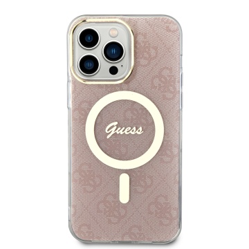 Husa iPhone 15 Pro Max originala Guess IML 4G MagSafe GUHMP15XH4STP - Roz - Img 3