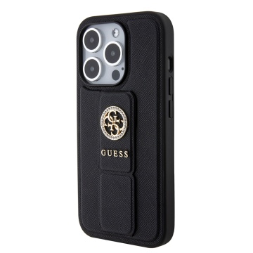 Husa iPhone 15 Pro originala Guess Grip Stand 4G Saffiano Strass GUHCP15LPGSSADK- Negru - Img 5