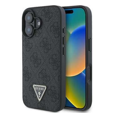 Husa iPhone 16 Guess Leather 4G Triangle Strass - Negru - Img 1