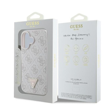 Husa iPhone 16 Plus Guess Leather 4G Triangle Strass - Roz - Img 5