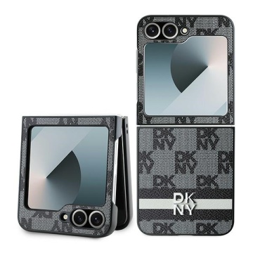 Husa Samsung Galaxy Z Flip6 - DKNY Leather Chequered Pattern Printed Stripes (DKHCZF6PCPTSSK) - Black - Img 1